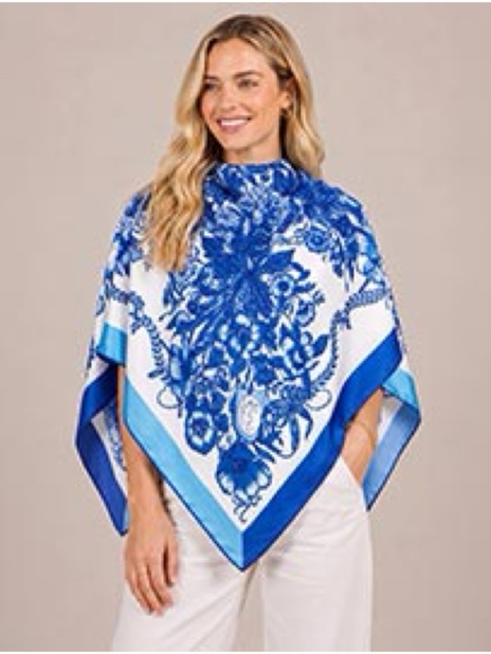 Blue Floral Silk-Feel Square Scarf - Unbranded